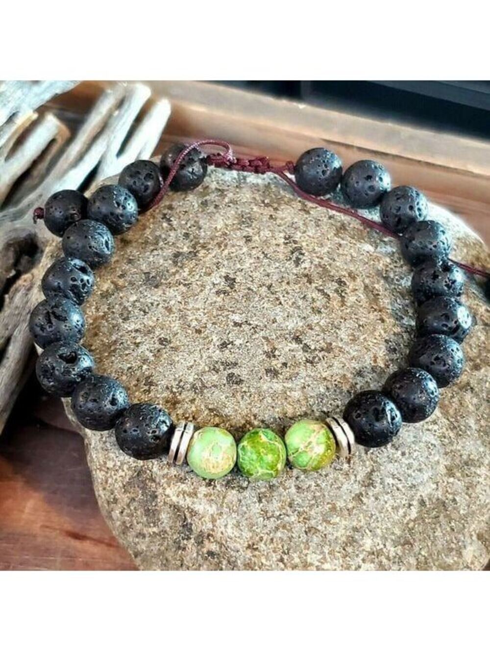 Chakra Healing Gemstone Bracelet Green Aqua Terra Jasper Black Lava